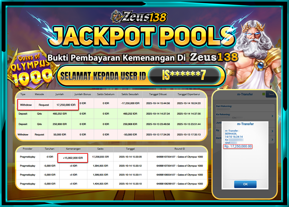 ZEUS138 GATES OF OLYMPUS 1000 Rp 17.250.000 - LUNAS